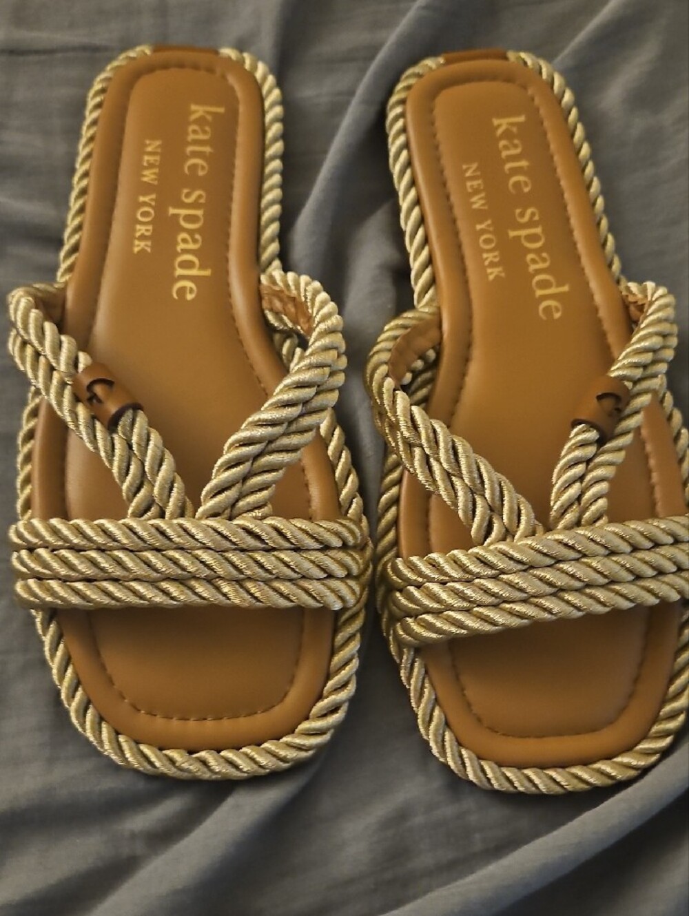 kate spade Metallic Gold Rope Slide Sandals - Picture 2 of 4